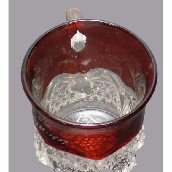 Ruby-Stained Pressed Glass Souvenir Mug GDS 39 Duncan Button Arches 1907 Etching - Picture 5 of 6